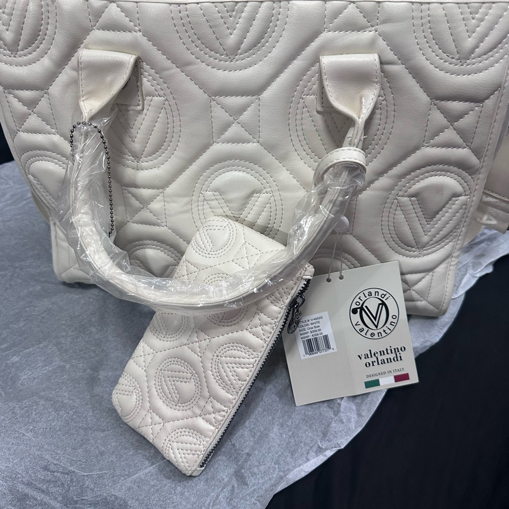 Valentino Orlandi Cream Quilted Tote Bag